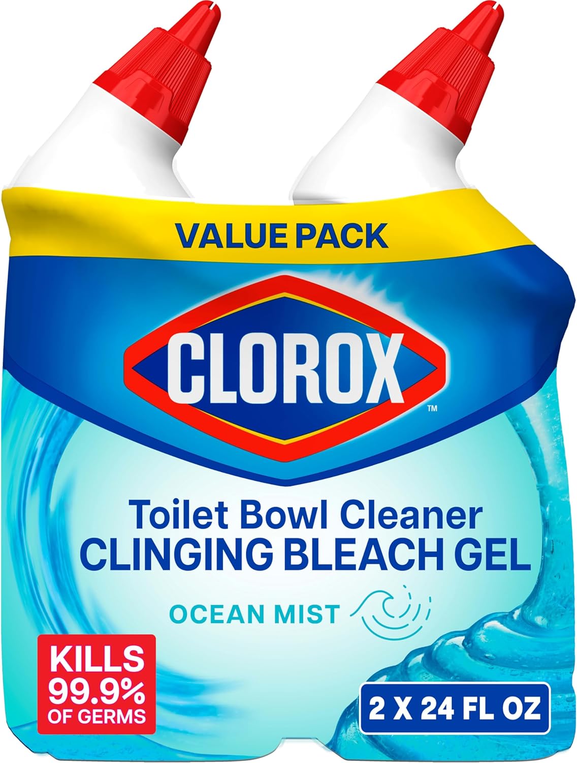  Clorox Toilet Bowl Cleaner, Clinging Bleach Gel, Ocean Mist   24 Ounces, Pack Of 2